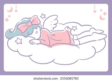 Dreamy and girly pastel tone sleeping girl. Design element. Vector illustration.