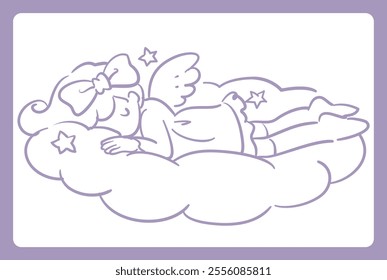 Dreamy and girly pastel tone sleeping girl. Design element. Vector illustration.