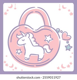 Dreamy and girly pastel tone unicorn bag illustration. Design element. Vector illustration.