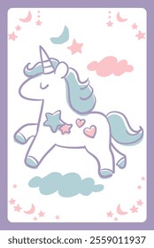 Dreamy and girly pastel tone unicorn illustration. Design element. Vector illustration.