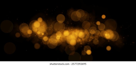 A dreamy golden bokeh effect with glowing orbs and soft sparkles on a dark background, evoking elegance and warmth.