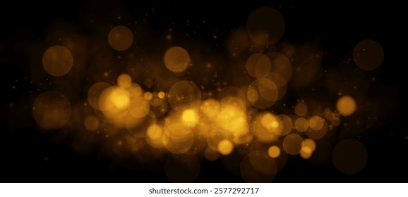 A dreamy golden bokeh effect with glowing orbs and soft sparkles on a dark background, evoking elegance and warmth.