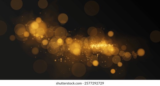 A dreamy golden bokeh effect with glowing orbs and soft sparkles on a dark background, evoking elegance and warmth.