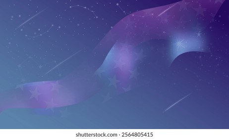 A dreamy gradient background with flowing waves of purple and blue, sprinkled with glowing stars and constellations. Ideal for celestial, cosmic, or nighttime-themed designs.