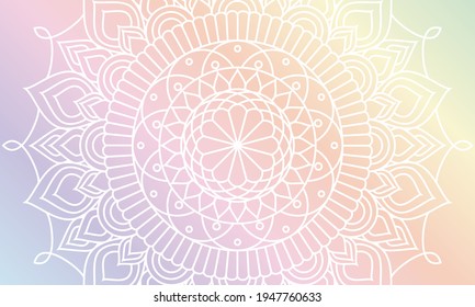 Dreamy gradient wallpaper with mandala pattern. Vector background for yoga, meditation poster. Beautiful vector pattern with ornament mandala. Can be used to print on the phone, to create a poster.