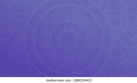 Papel de fondo de degradado de ensueño con un patrón de mandala. Fondo vectorial para yoga, afiche de meditación. Veri color peri del año 2022.