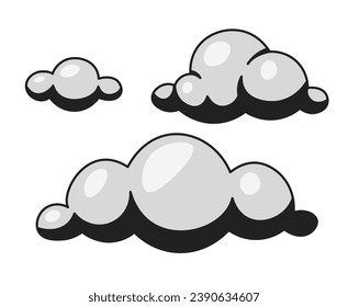 Dreammige graue Wolken schwarz-weiß 2D Cartoon Objekt. Träume cumulus einzelne Vektorgrafik-Rahmenartikel. Tag träumt. Fairytale Formen. Paradische romantische Wolkendecke, monochromatische Flach-Illustration