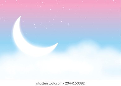 Dreamy Magical Background With Clouds Moon And Stars