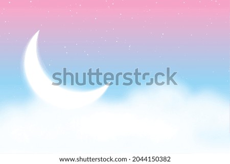 dreamy magical background with clouds moon and stars