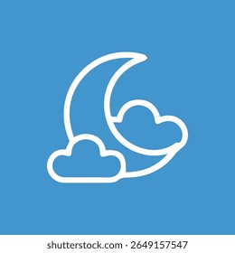 Uma paisagem noturna de sonho é ilustrada com uma lua crescente e nuvens fofas em um fundo azul claro ilustração vetor