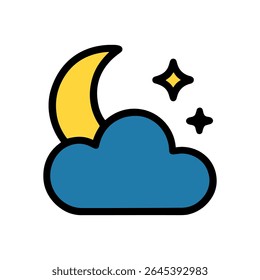 Dreamy night scape with stars. Icon symbol illustration