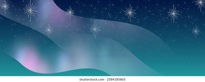 Dreamy night sky with glowing aurora, twinkling stars, and shining sparkles. A magical cosmic landscape, perfect for celestial, space, fantasy, or holiday-themed designs.