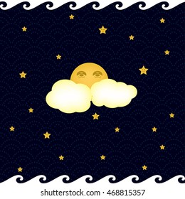 Dreamy Night Sky With The Moon And Stars Seamless Design