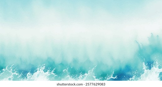 Dreamy Ocean Wave Texture in Watercolor, Blending Soft Blue and Green Tones for a Calming, Abstract Background Ideal for Creative and Relaxing Visual Designs.
