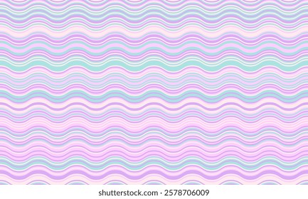 Dreamy pastel wave pattern. Seamless, repeating design with soft, flowing lines in calming shades of pink, purple, and mint. Perfect for backgrounds, textiles, or website designs.