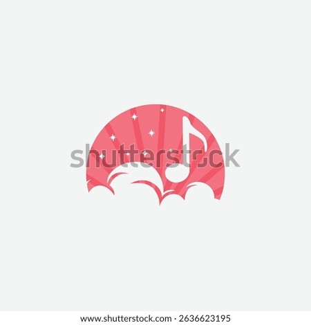 Dreamy Pink Music Note Logo with Ethereal Clouds, Soft Pink Musical Cloud Logo