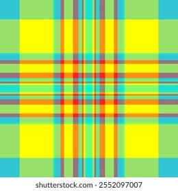 Dreamy plaid pattern textile, empty texture tartan background. French fabric vector check seamless in green and bright colors palette.