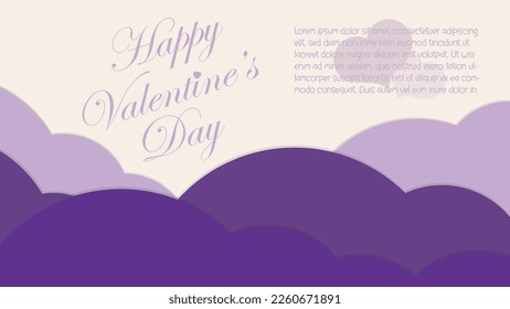 Fondo del Ilustrador Dreamy Purple Valentine Day con nubes y cascos de lavanda y una zona de repuesto para copias