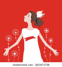 A dreamy, purposeful girl in a white dress raised her head high to meet the changes.