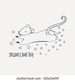 Dreamy rat. Coloring page. Vector image.