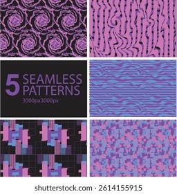 A dreamy seamless pattern bundle fusing vaporwave glow, pastel hues, and futuristic Y2K neon aesthetics for nostalgic digital vibes.