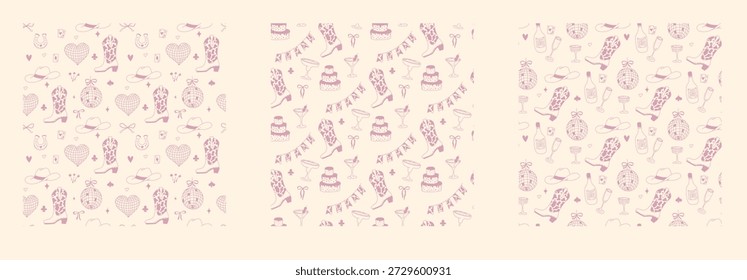 A dreamy seamless pattern featuring pink horses and delicate flowers, blending rodeo fun with soft femininity.