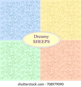 Dreamy sheep. BACKGROUND. Set  of a pattern in 4 colors