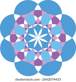 Dreamy simple blue purple pink wallpaper with mandala pattern. Vector background for yoga and meditation.	
