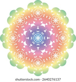 Dreamy simple light rainbow gradient wallpaper with mandala pattern. Vector background for yoga and meditation.	
