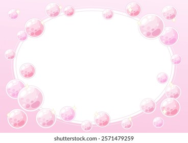 dreamy and sparkle pink bubbles theme frame, vector illustration