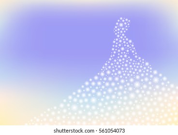 dreamy sparkle princess with abstract background, glitter sparking bride silhouette, lady fairy tale background, vector illustration