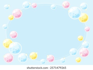 dreamy and sparkle three tone colored bubbles theme frame, vector illustration