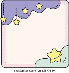 Dreamy star pendurado pastel bloco de memória com borda de nuvem e design suave
