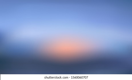 Dreamy Sunrise Blurred Vector Background. Dawn over Water. Early Morning Blue Sky and Pink Sun. Out-of-focus Effect. Blue to Coral Pink Ombre Gradient Mesh. Blurry Backdrop with Copy Space for Text.