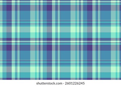 Dreamy textile texture vector, cell fabric check tartan. Linen pattern seamless plaid background in teal and cyan colors palette.
