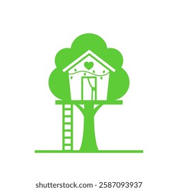 Dreamy Treehouse Icon on a White Background