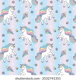 Dreamy unicorn seamless pattern with ombre background