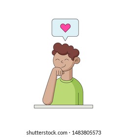 Dreamy vector character thinking about love with a heart in a bubble