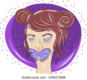Dreamy vector girl with butterfly 