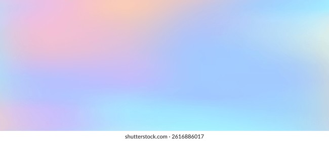 Dreamy vector tech gradient background. Rainbow color futuristic technology blur bg. Horizontal fantasy banner. Fluid unicorn banner. Blue pink twisted hologram backdrop. Colorful holographic texture