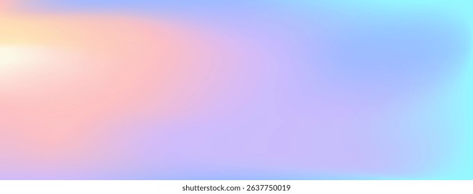 Dreamy vector tech gradient background. Rainbow color futuristic technology blur bg. Horizontal fantasy banner. Fluid unicorn banner. Blue pink twisted hologram backdrop. Colorful holographic texture