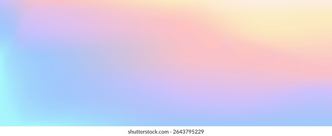 Dreamy vector tech gradient background. Rainbow color futuristic technology blur bg. Horizontal fantasy banner. Fluid kids unicorn banner. Magical rainbow sky hologram. Colorful holographic texture