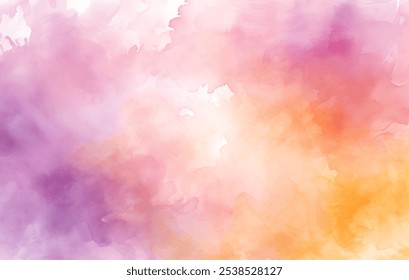 Dreamy watercolor painting in soft shades of pink, orange, and purple. Calming colors and gentle brushstrokes create a sense of serenity and tranquility. Vector design for a touch of color