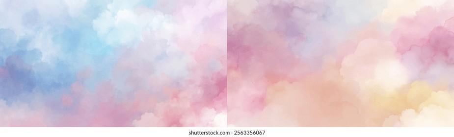 Dreamy watercolor texture with a soothing blend of blue and pink hues for a tranquil setting.