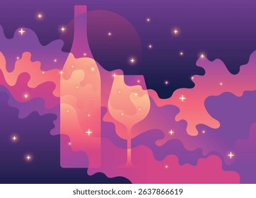 	
Dreamy Wine Night with Cosmic Glow, vaporwave, nostlgic retro style	