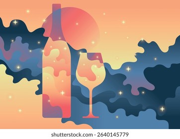 	
Dreamy Wine Night with Cosmic Glow, vaporwave, nostlgic retro style	