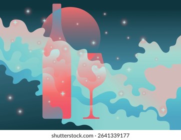 	
Dreamy Wine Night with Cosmic Glow, vaporwave, nostlgic retro style	