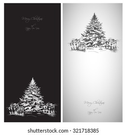 Dreawn Christmas Tree as christmas card, vector illustration