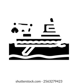 dredger ship transport marine glyph icon vector. dredger ship transport marine sign. isolated symbol illustration