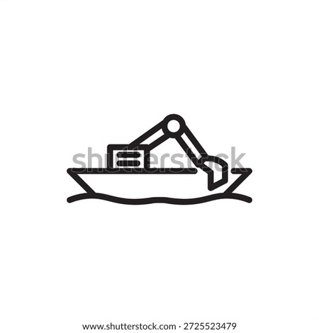 Dredging machine icon symbolizing port maintenance, harbor excavation, and channel deepening, representing maritime engineering, vessel desilting operations, nautical infrastructure, seabed clearing.